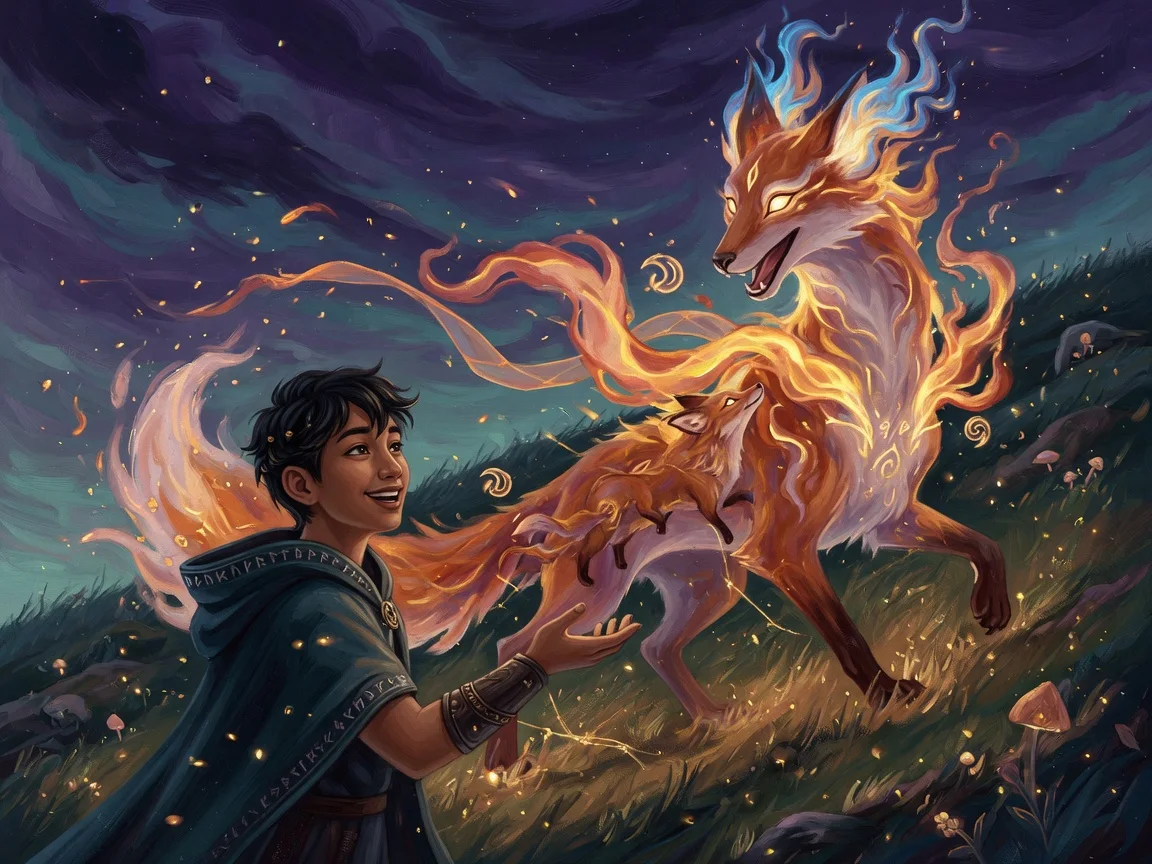 A binder watching their flame companion surge into a taller form